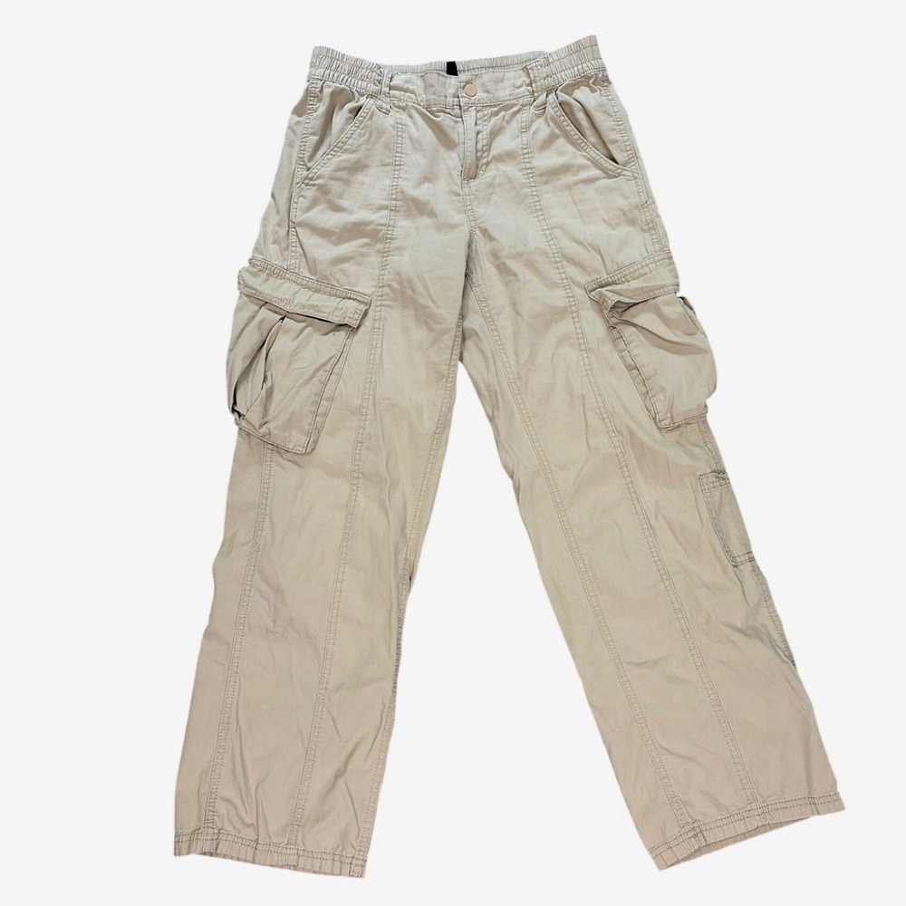H&M Womens Utility Gorpcore Cargo Pants Beige Straight Leg Cotton 8‎